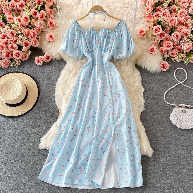 Robe taille fine avec col carré à fleurs cassées 3216