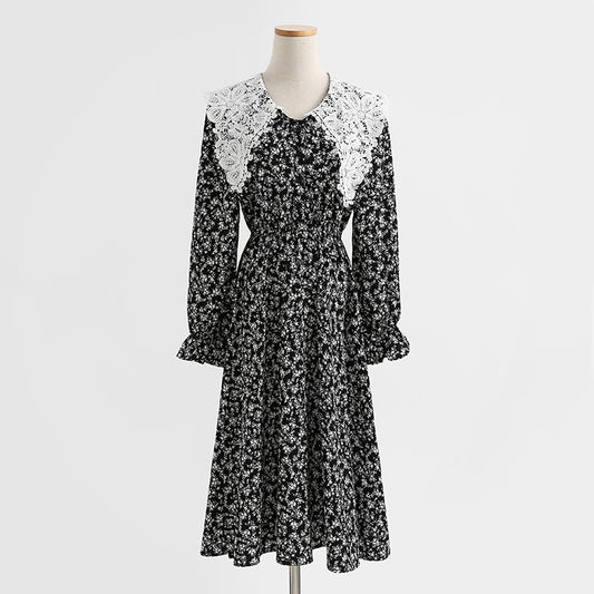 New doll neck Korean long sleeve Floral Dress  2439