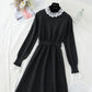 Lace stitched knit dress half high neck slim long sleeve  2404