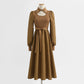 Knit stitched dress Vintage Chain Collar skinny over knee black dress  2344