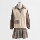 New vest LONG SLEEVE DRESS Plaid age reduction fashion two-piece suit skirt  2176