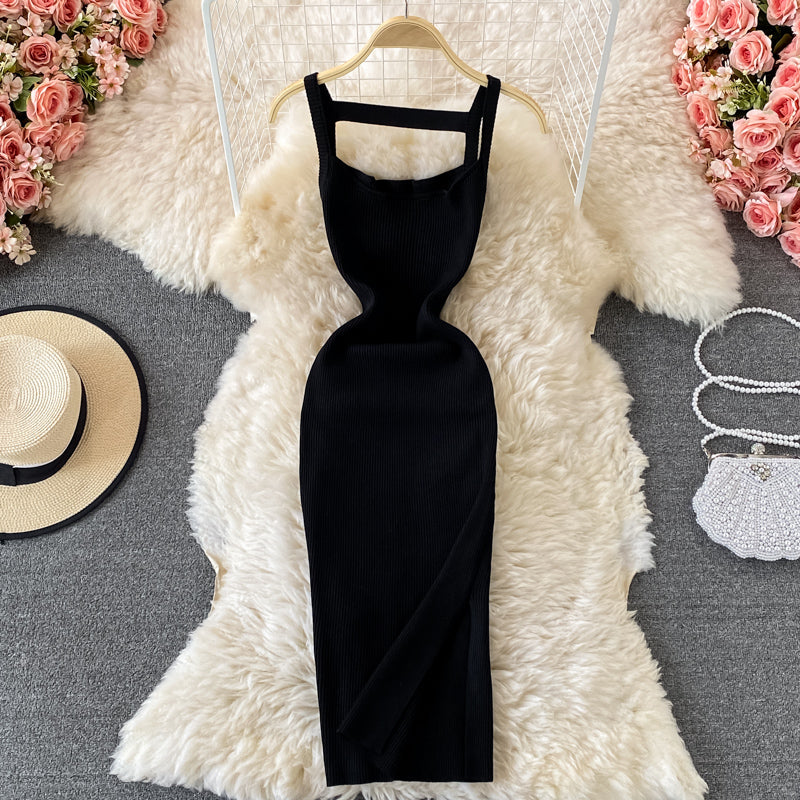 Robe en tricot à bretelles et dos nu 3333
