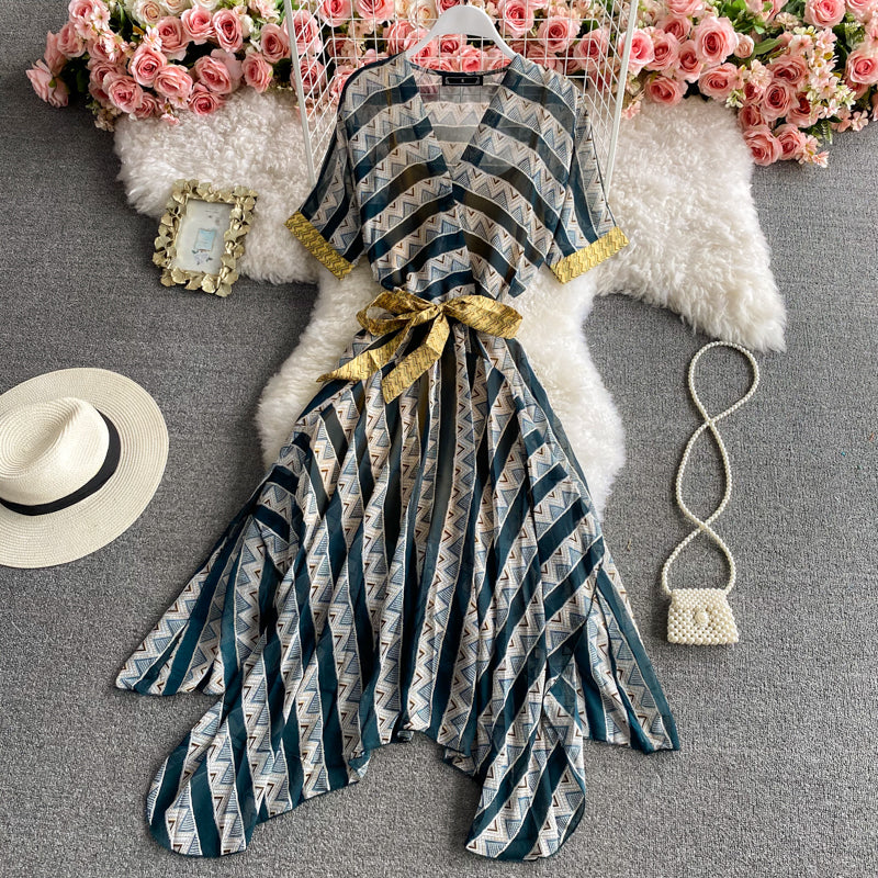 Robe de voyage super fée à rayures en mousseline de soie 3425