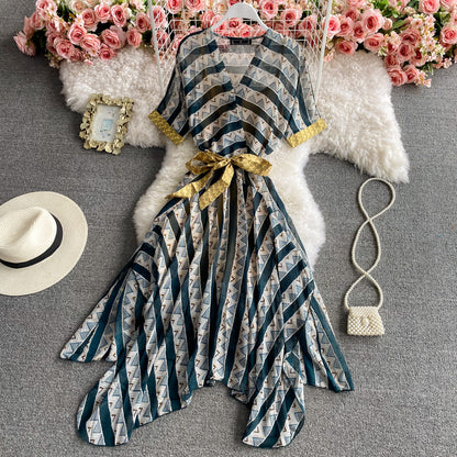 Robe de voyage super fée à rayures en mousseline de soie 3425