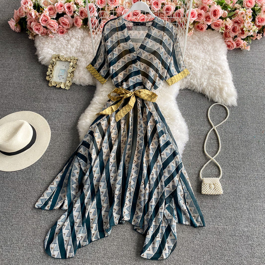 Robe de voyage super fée à rayures en mousseline de soie 3425