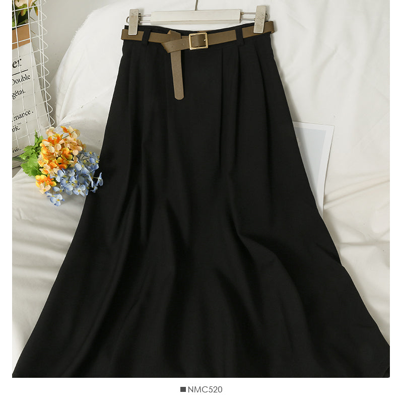 Hong Kong style retro bandage high waist thin medium length skirt  2613