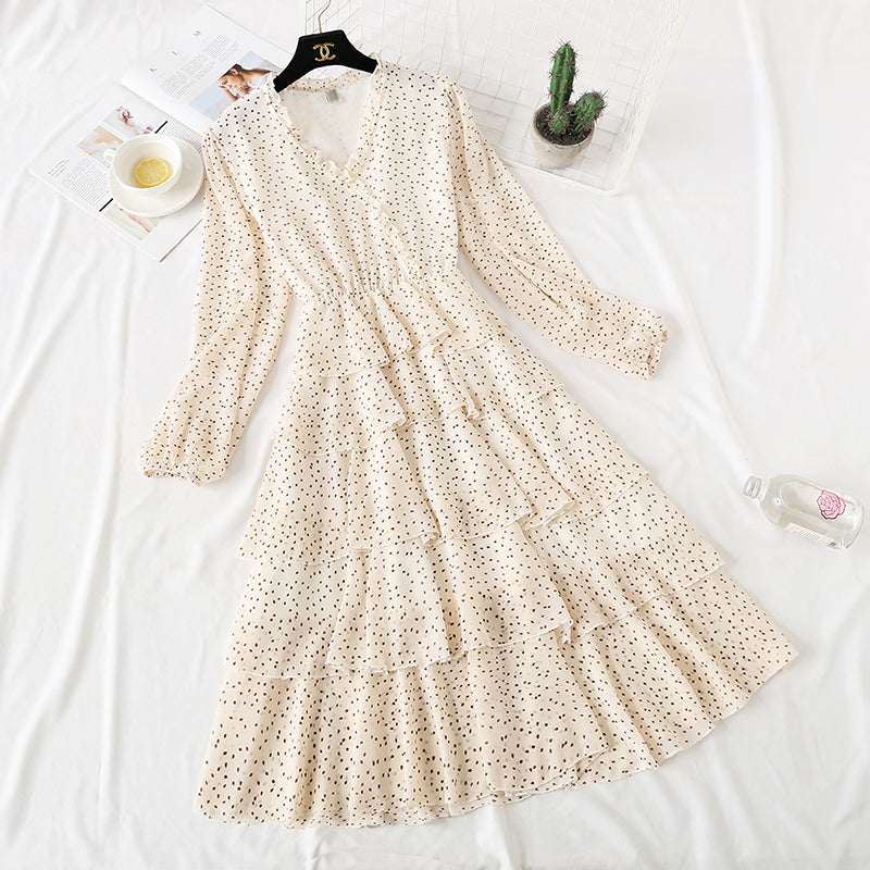 Polka Dot Chiffon Dress French minority bottomed skirt cake dress  2352