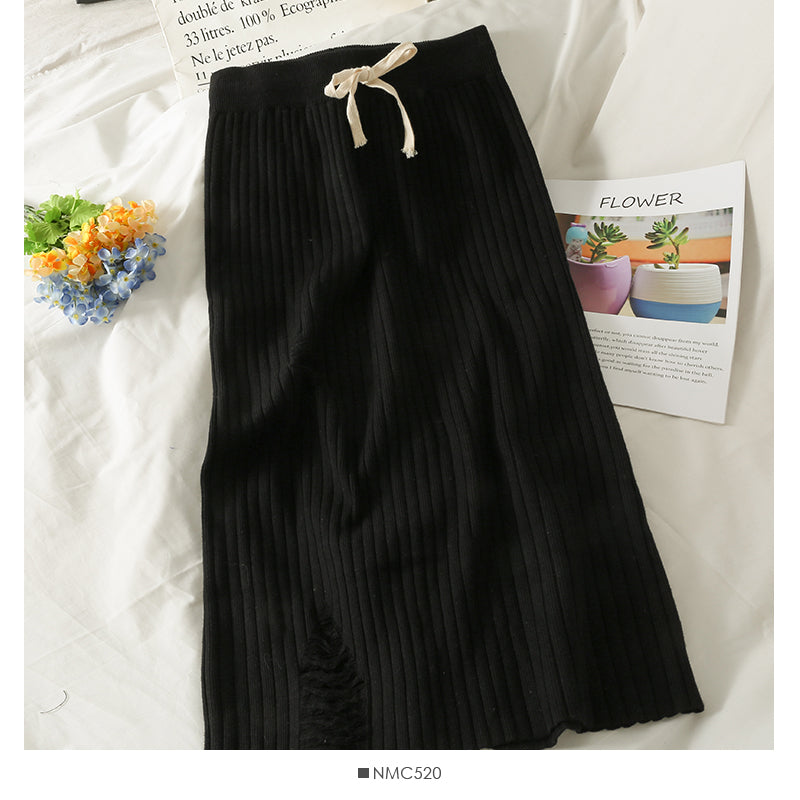 Fashion versatile hole knitted one-step skirt  2647