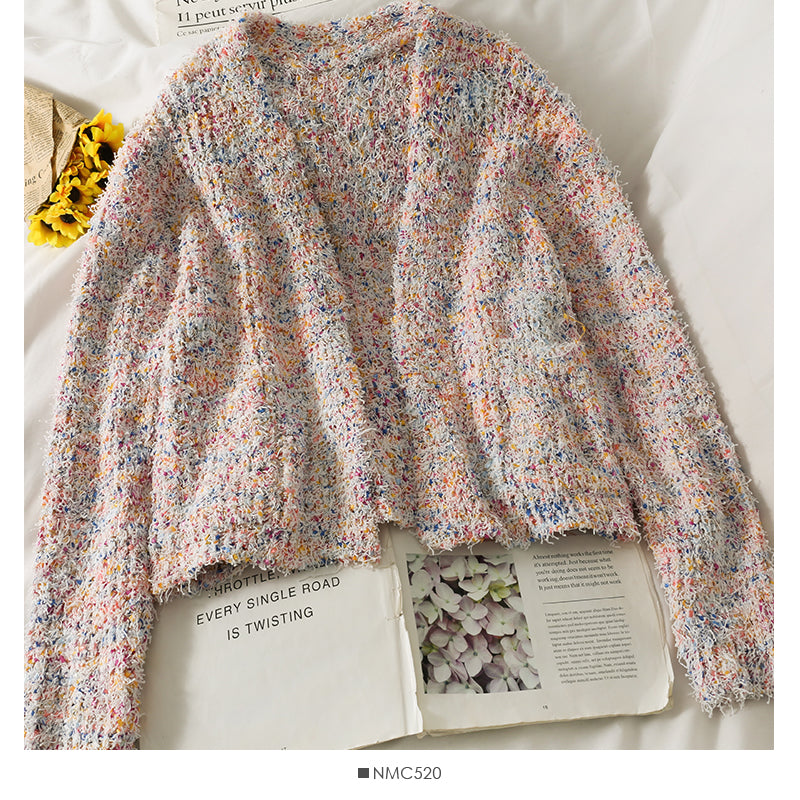 Pull fin et ample à manches longues avec pompons en laine élégant 2036