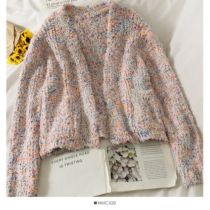 Pull fin et ample à manches longues avec pompons en laine élégant 2036