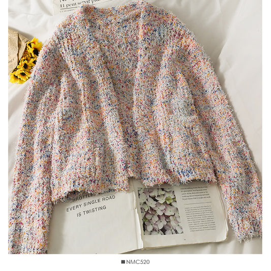 Pull fin et ample à manches longues avec pompons en laine élégant 2036