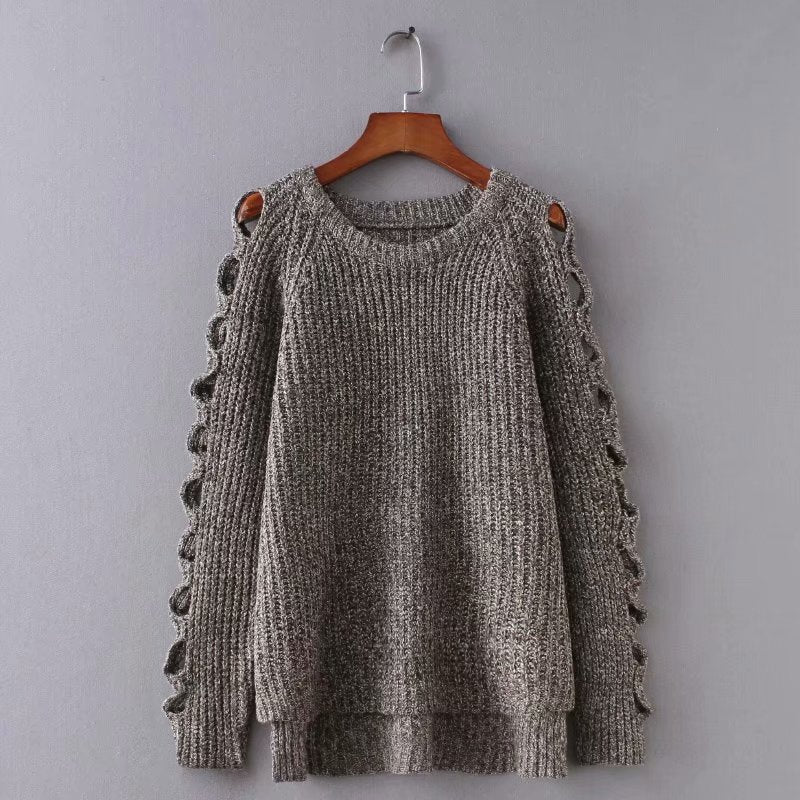 Nouveau pull d'automne et d'hiver creux de couleur unie pull ample épaissi et pull 1373