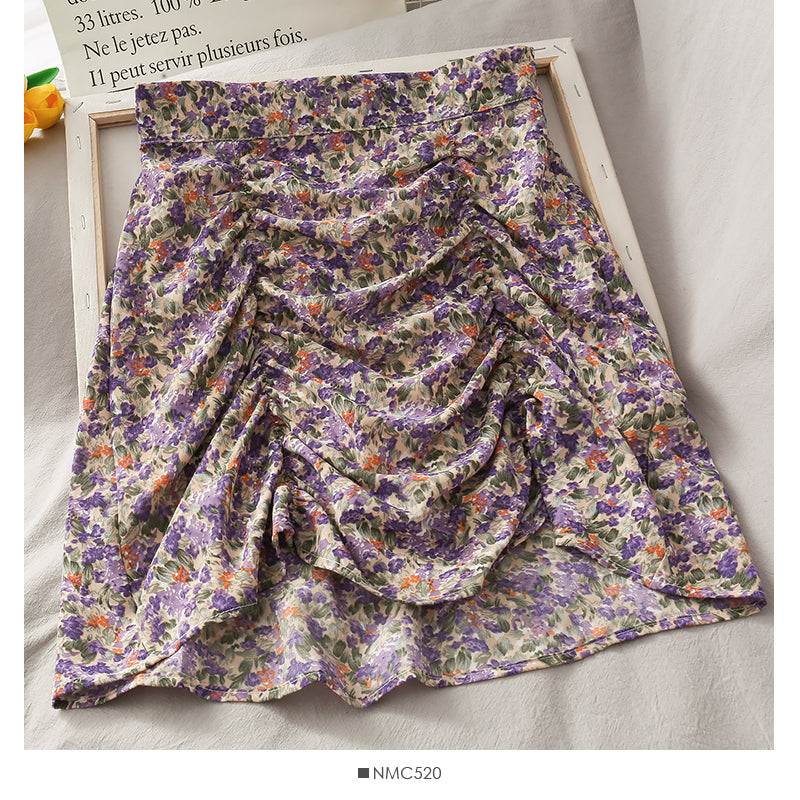 Korean floral pleated high waist skirt  2618