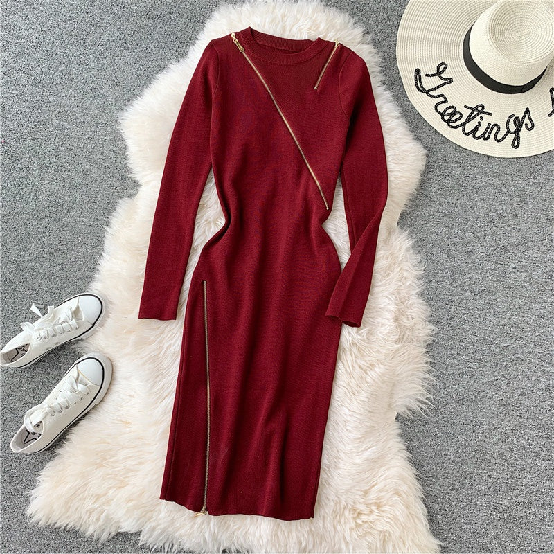 Robe en tricot col rond avec fessiers et jupe en laine à bas 3133