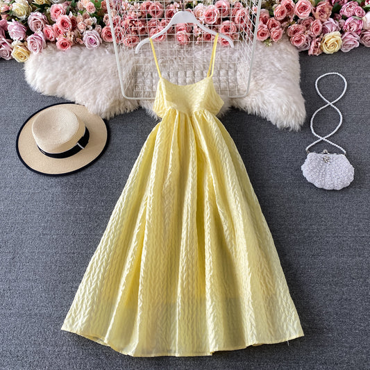 Super fairy open back fluffy skirt French retro suspender skirt  2956