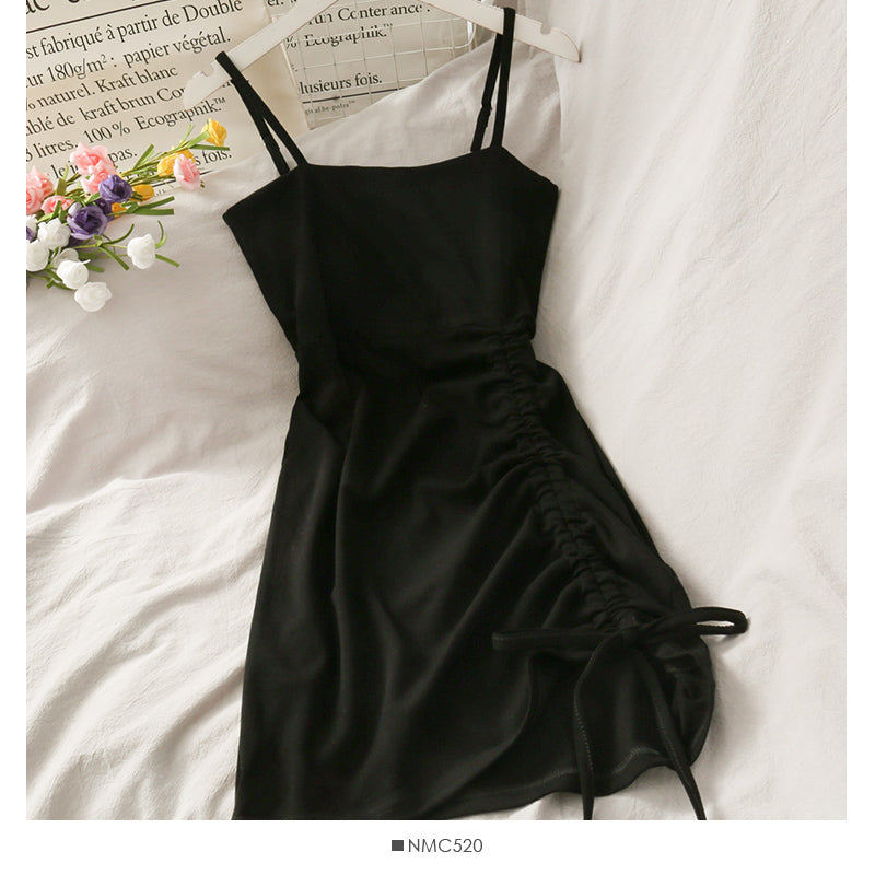 Drawstring pleated small slim suspender skirt woman  2683