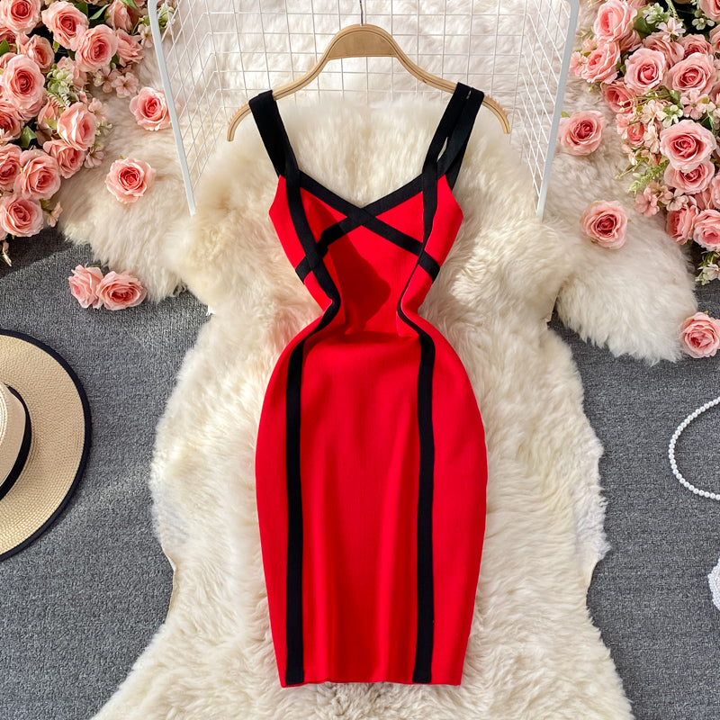Robe portefeuille taille haute en tricot élastique slim 2824