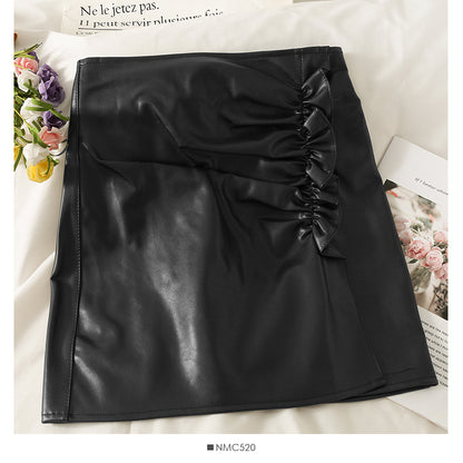 New Retro versatile short leather skirt  2614