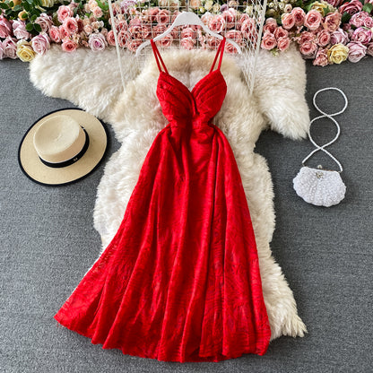 Seaside holiday beach skirt sexy backless slim lace suspender dress  3047