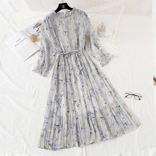 Long sleeved Pleated Chiffon Skirt loose and thin, retro knee length skirt  2346