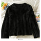 Pull ample et fin à col en V en peluche, haut polyvalent à manches longues coréen 1995