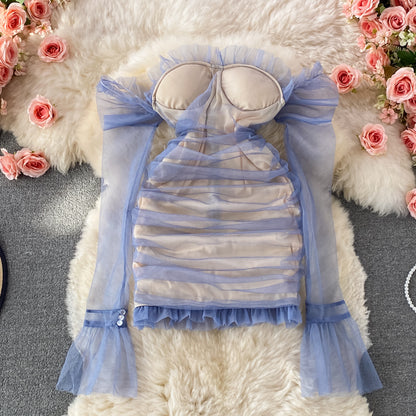 Robe portefeuille sans bretelles à plis en maille coupe slim 3226