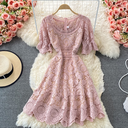 Robe queue de poisson taille haute en dentelle creuse hydrosoluble 2985