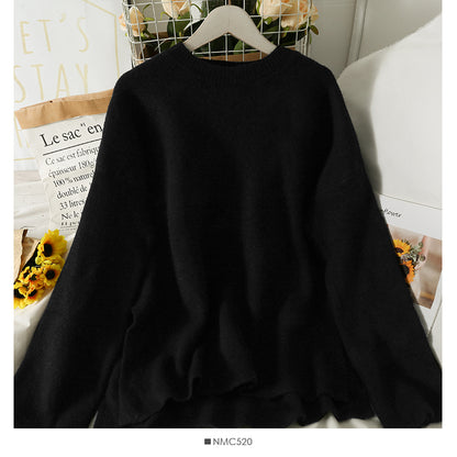 Pull rétro ample et fin, mi-long et long, fendu pour femme 2081