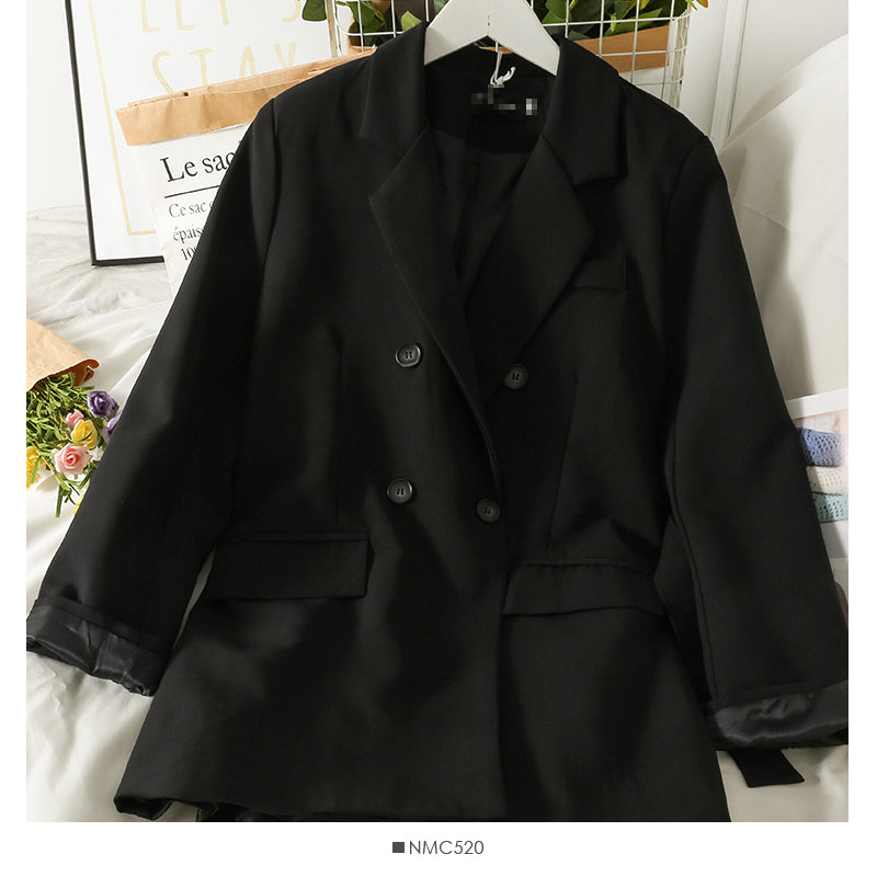 Han Fan loose and thin double breasted large pocket medium long coat small suit  2097