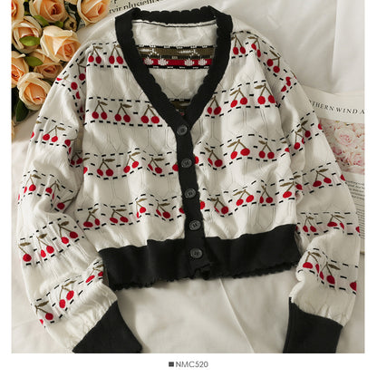 Haut ample à manches longues et col en V pour femme en tricot automne 1990