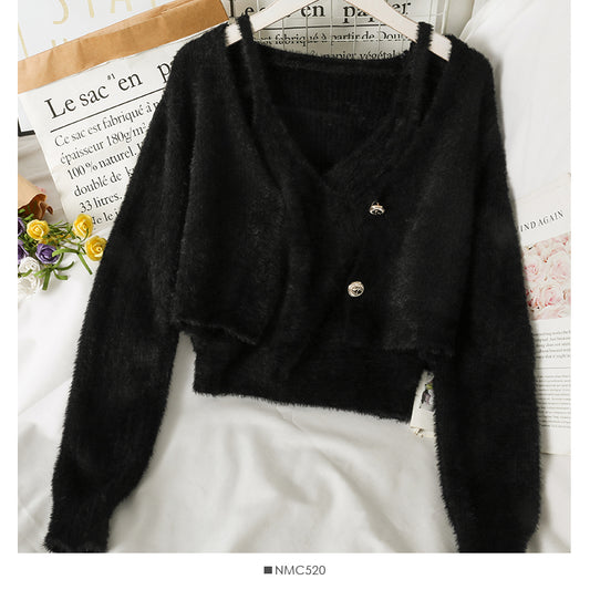 Pull court en peluche avec gilet à bretelles fines à l'intérieur 1749