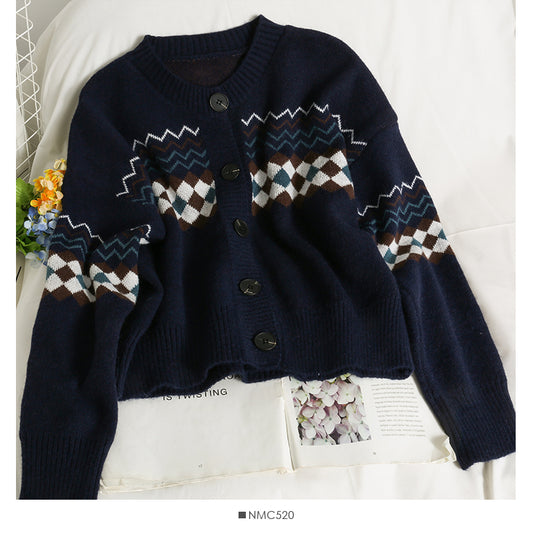 Nouveau cardigan à carreaux à boutonnage simple, pull à manches longues 2055