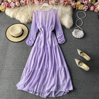 Robe en mousseline à taille étroite et manches longues 3029