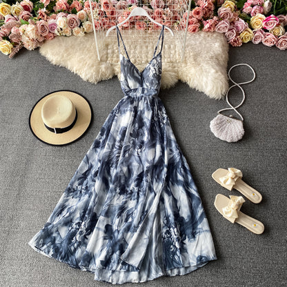 Backless suspender strapless dress with ragged waist  2837