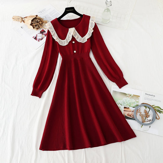 Solid color thin bottomed sweater with temperament slim skirt  2308