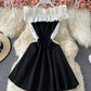 Cute A line short dress black dress  1322