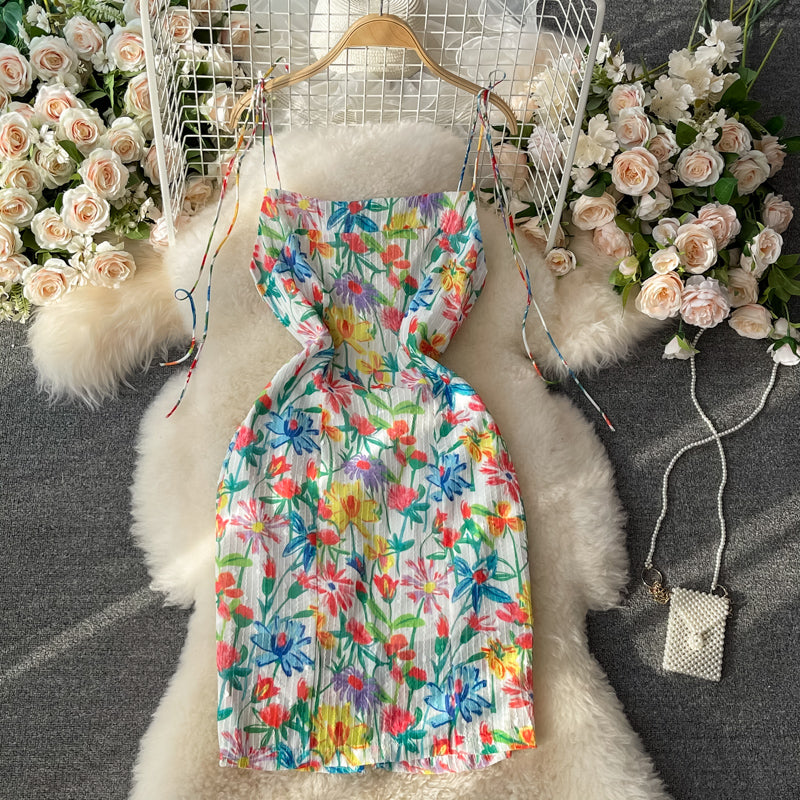 Jupe à bretelles à épaules dénudées à motif floral vintage 2841