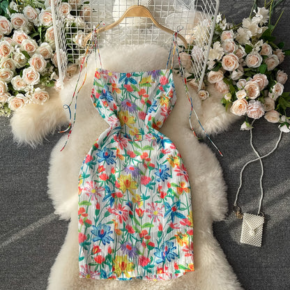 Jupe à bretelles à épaules dénudées à motif floral vintage 2841