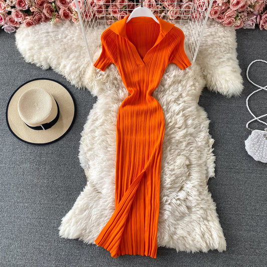 Robe vintage en tricot avec fermeture à la taille et aux fesses 2716