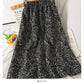 Hong Kong Vintage printed elastic waist thin over knee A-line skirt  2623