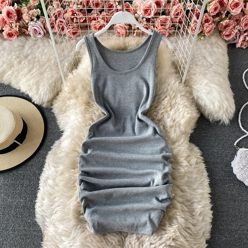 Jupe-robe élastique slim sexy à bretelles unie 2957