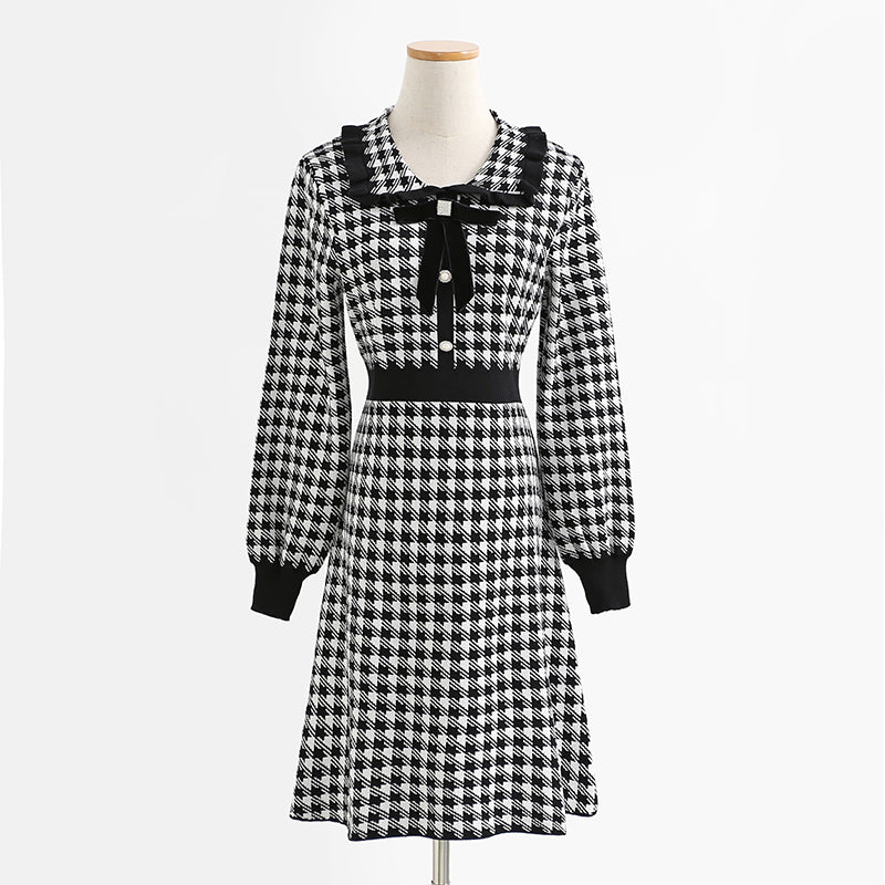 Qianniao lattice slim waist knit dress women's high waist bottomed skirt  2342