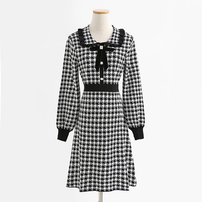 Qianniao lattice slim waist knit dress women's high waist bottomed skirt  2342