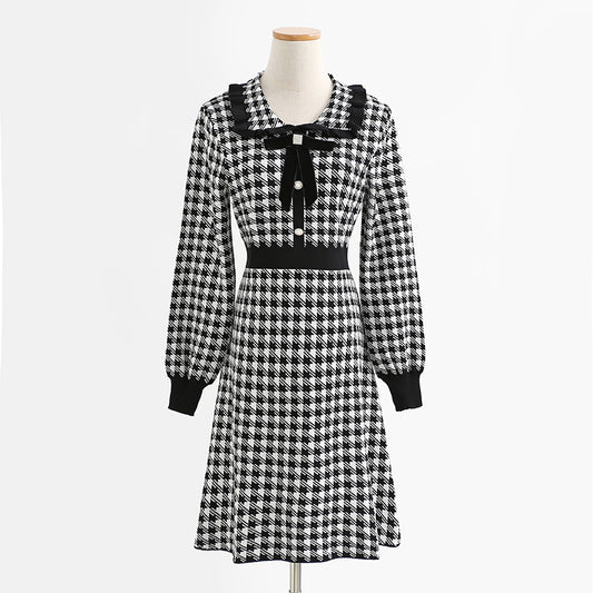 Qianniao lattice slim waist knit dress women's high waist bottomed skirt  2342
