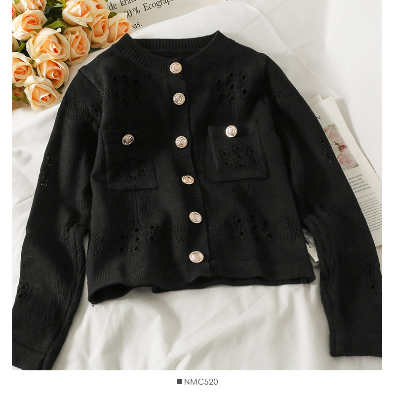 Pull femme creux crochet poche design haut coréen pull simple 2059