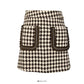 Korean retro color blocking Plaid high waist slim and versatile A-line skirt  2629