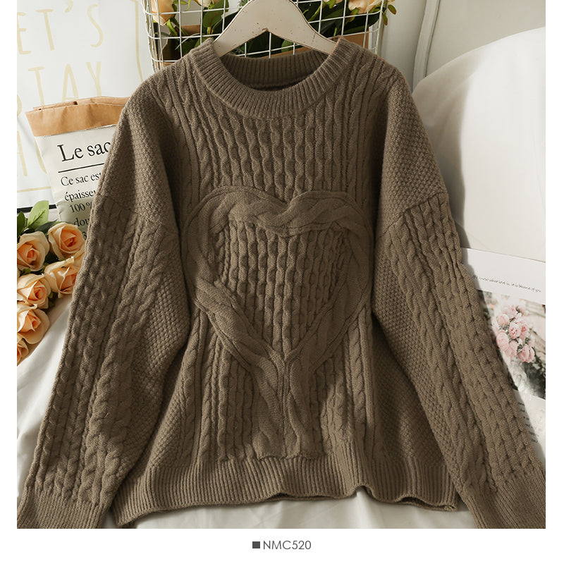 Pull à manches longues en chanvre fin en forme de cœur pour femme, version coréenne, 2020