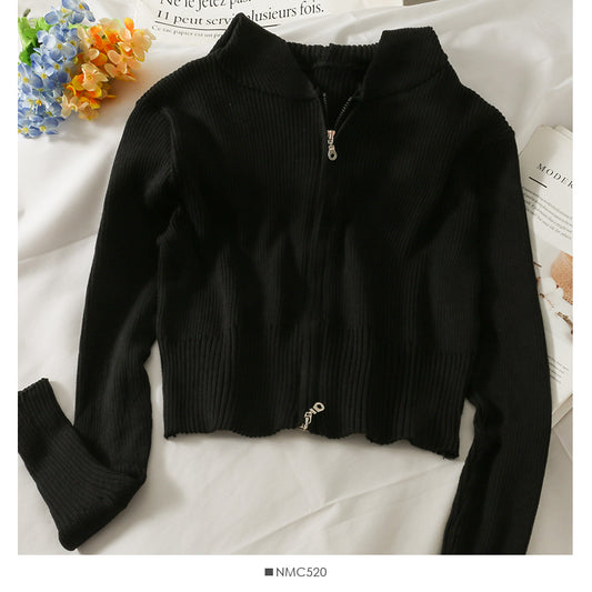 Pull à capuche slim rayé Cardigan zippé à manches longues 1766