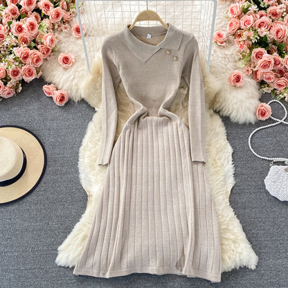 Robe plissée en tricot élastique à taille fine pour femme de tempérament 2907