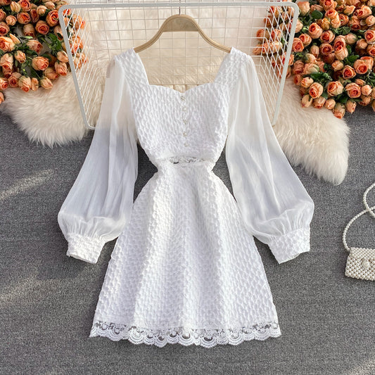 Robe taille haute à manches lanternes 3104